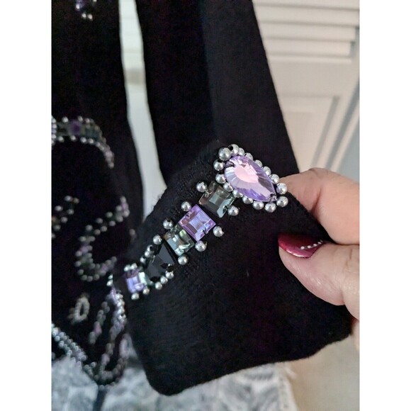 ANNE KLEIN by Sadimara Vtg Sweater Womens Sz L Black Embellished Beads Glam 90s - Picture 7 of 13